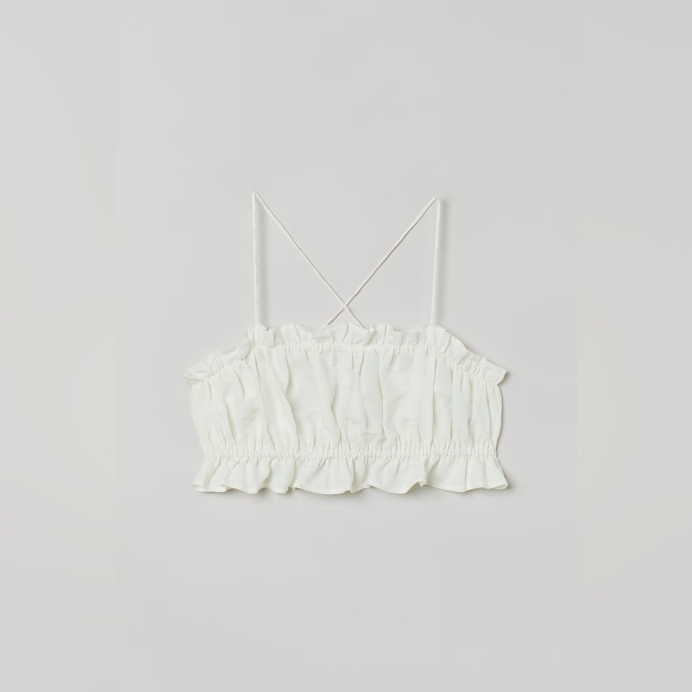 H&M Cropped Strappy Top Camisole Crop Top White Linen Blend in Size Small NWT